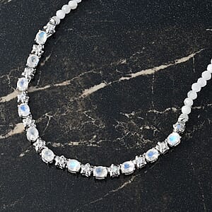 Karis Moon Glow Moonstone and Moonstone 29.75 ctw Necklace 18-20 Inches in Platinum Bond