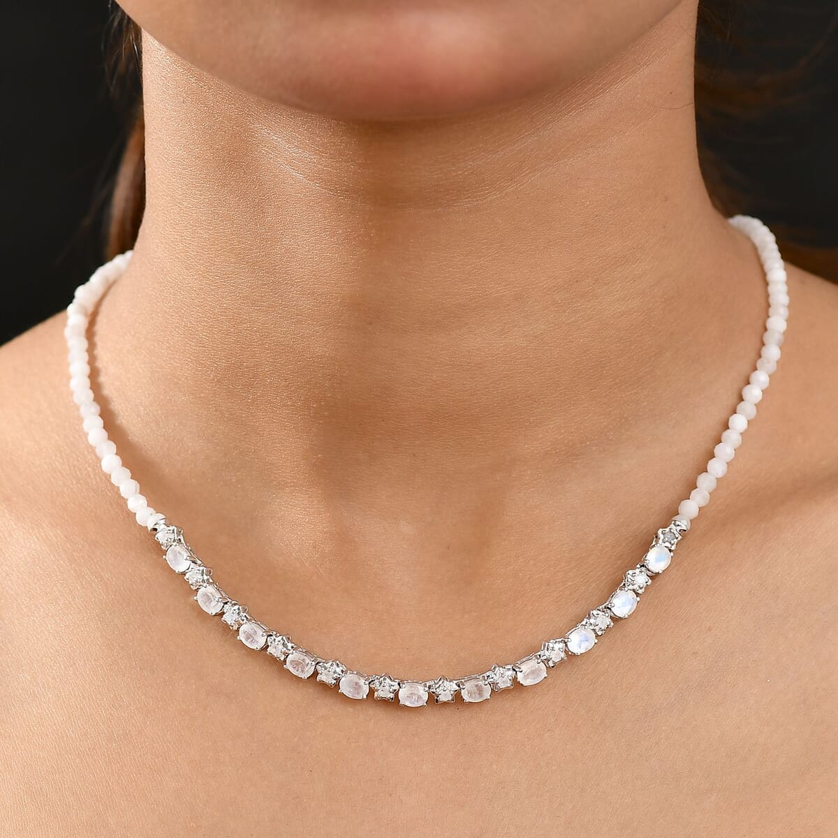 Karis Moon Glow Moonstone and Moonstone 29.75 ctw Necklace 18 Inches in Platinum Bond image number 2