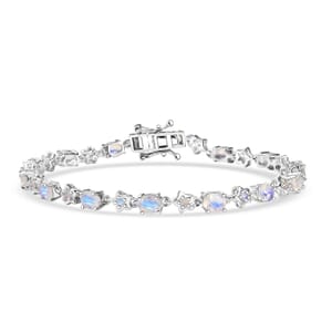 Karis Moon Glow Moonstone 6.00 ctw Moon and Star Bracelet in Platinum Bond (7.25 In)
