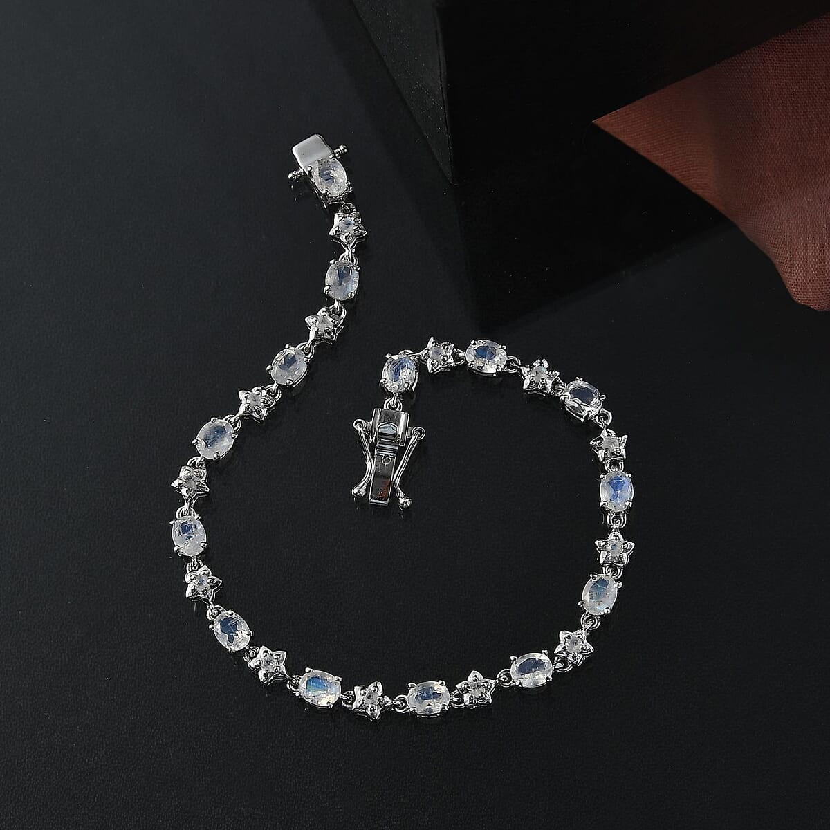 Karis Moon Glow Moonstone 6.00 ctw Moon and Star Bracelet in Platinum Bond (7.25 In) image number 1