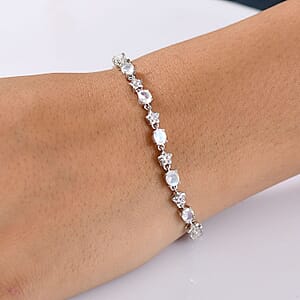 Karis Moon Glow Moonstone 6.00 ctw Moon and Star Bracelet in Platinum Bond (7.25 In)
