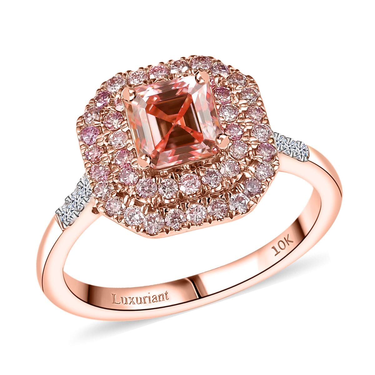 Asscher Cut Luxuriant Lab Grown Pink and White Diamond VS 1.55 ctw Rose Radiance Ring in 10K Rose Gold (Size 10.0) image number 0