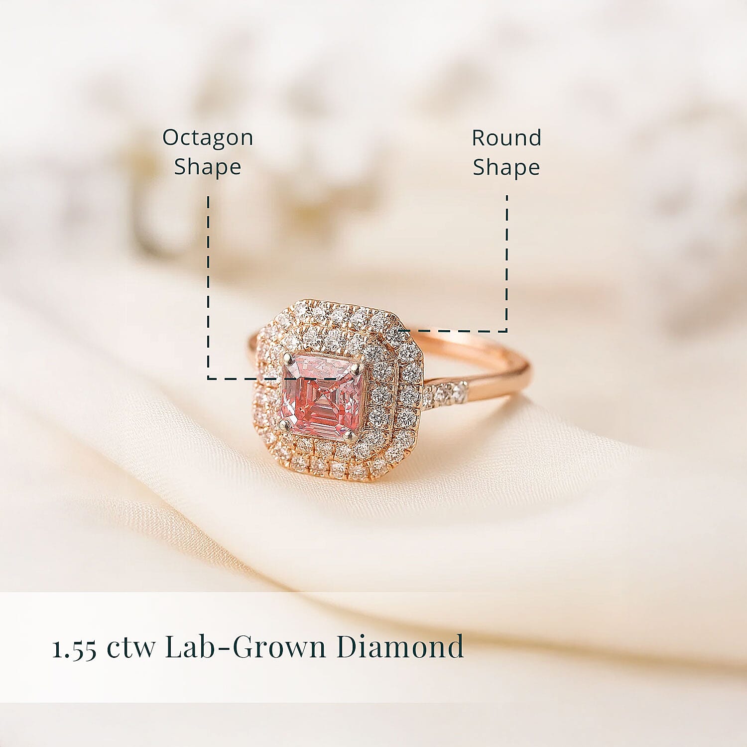 Asscher Cut Luxuriant Lab Grown Pink Diamond (VS), Lab Grown Diamond Ring in 10K Rose Gold 1.55 ctw (Size 10.0)