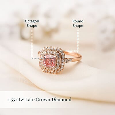 Asscher Cut Luxuriant Lab Grown Pink Diamond (VS), Lab Grown Diamond Ring in 10K Rose Gold 1.55 ctw (Size 10.0)