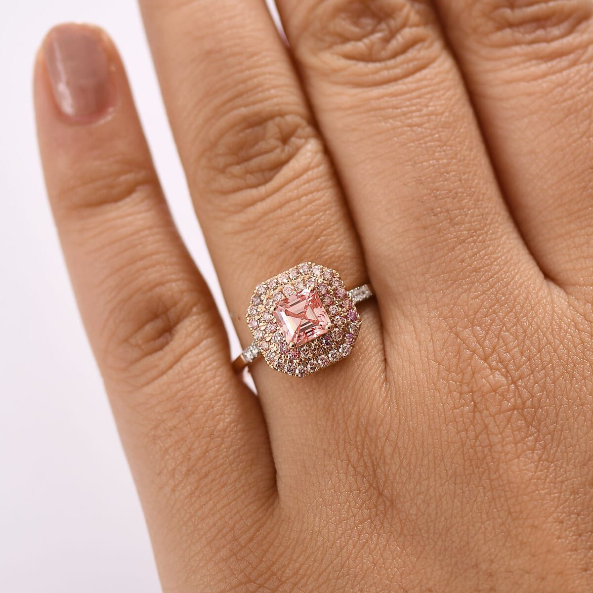 Asscher Cut Luxuriant Lab Grown Pink Diamond (IR) VS and Lab Grown Diamond 1.55 ctw Rose Radiance Ring in 10K Rose Gold (Size 6.0) (Del. in 10-12 Days) image number 2