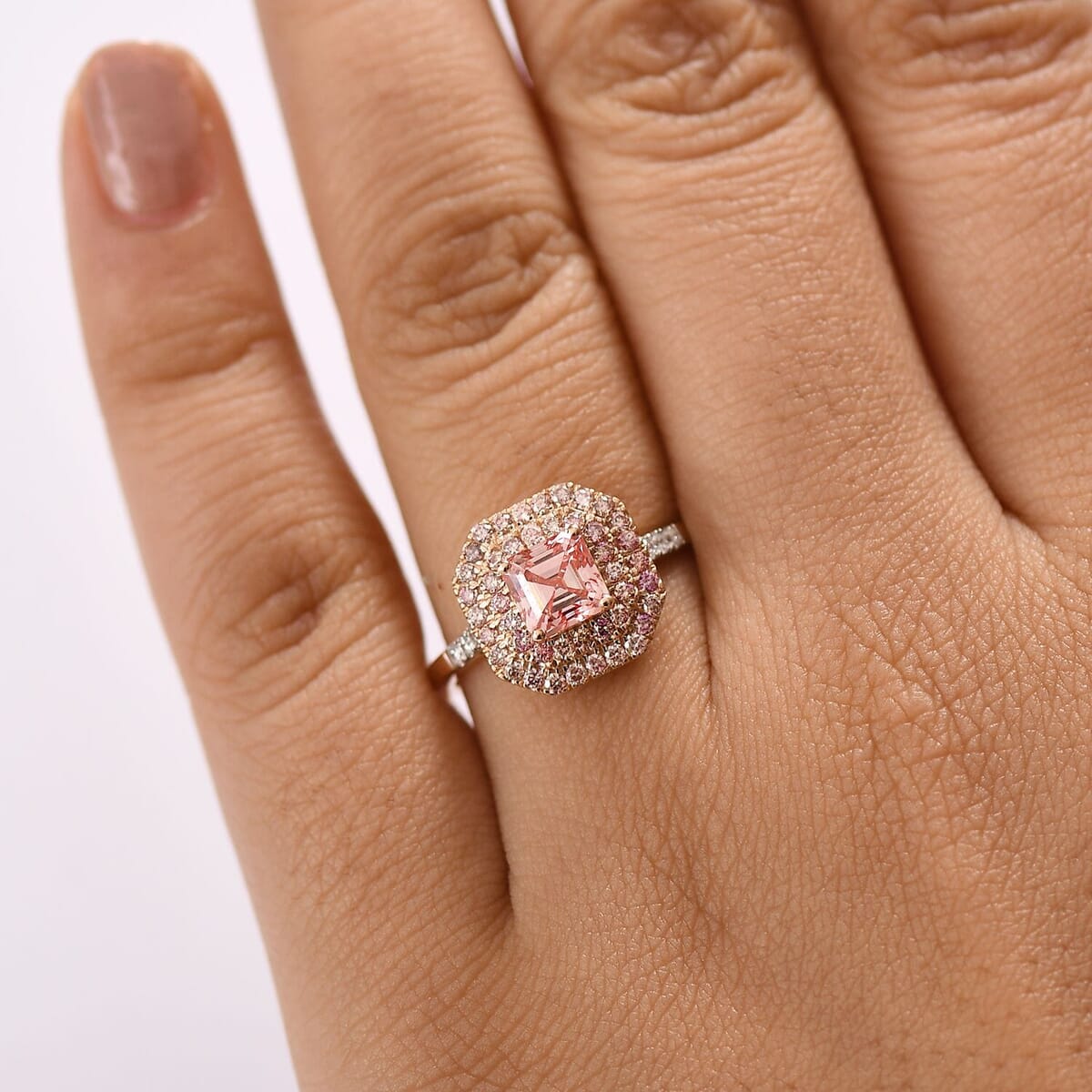 Asscher Cut Luxuriant Lab Grown Pink and White Diamond VS 1.55 ctw Rose Radiance Ring in 10K Rose Gold (Size 7.0) image number 2