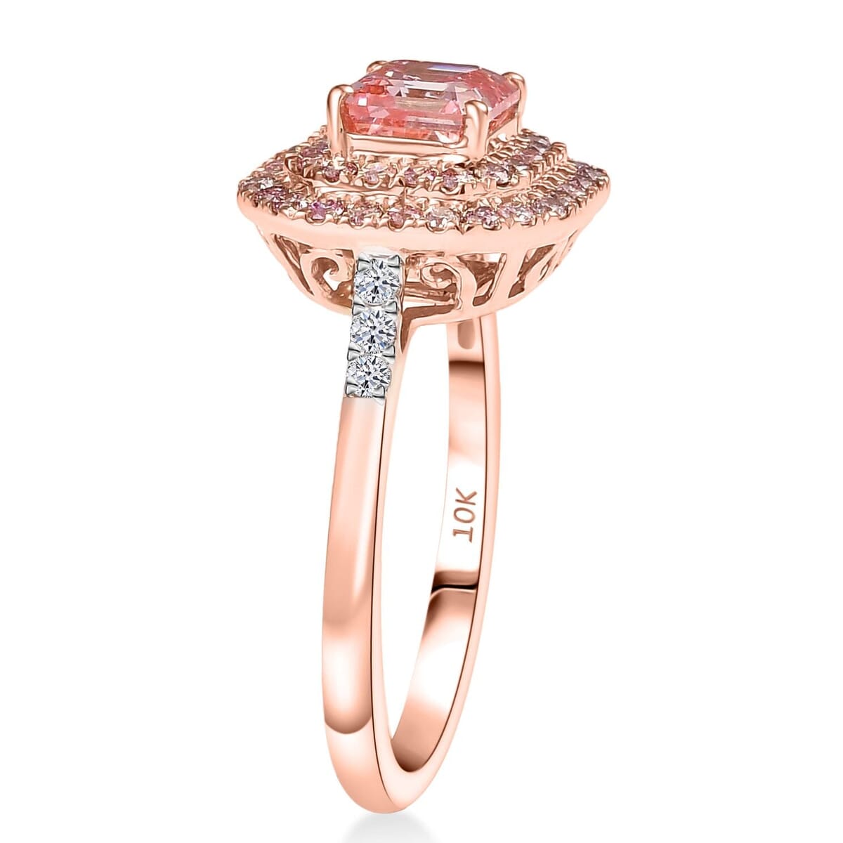 Asscher Cut Luxuriant Lab Grown Pink and White Diamond VS 1.55 ctw Rose Radiance Ring in 10K Rose Gold (Size 7.0) image number 3