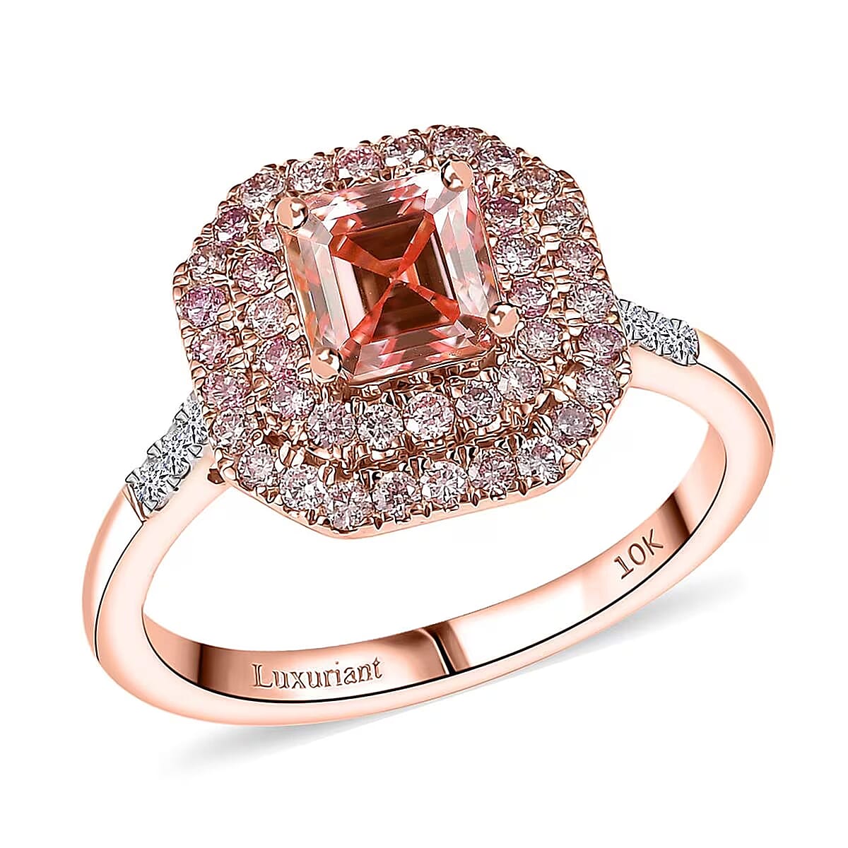 Asscher Cut Luxuriant Lab Grown Pink and White Diamond VS 1.55 ctw Rose Radiance Ring in 10K Rose Gold (Size 8.0) (Del. in 10-12 Days) image number 0