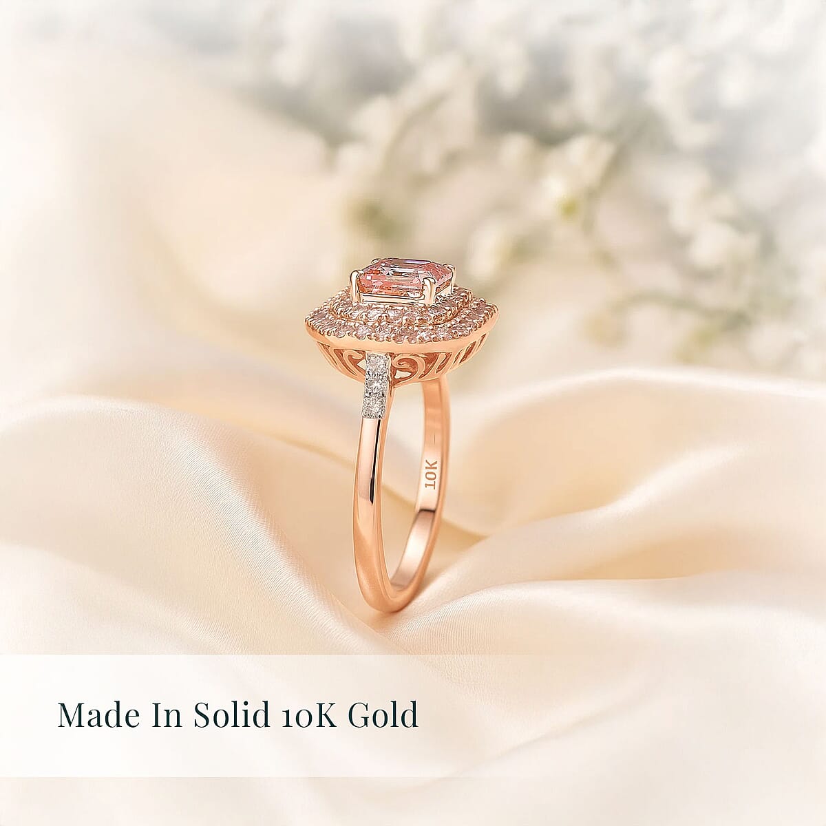 Asscher Cut Luxuriant Lab Grown Pink and White Diamond VS 1.55 ctw Rose Radiance Ring in 10K Rose Gold (Size 8.0) (Del. in 10-12 Days) image number 2