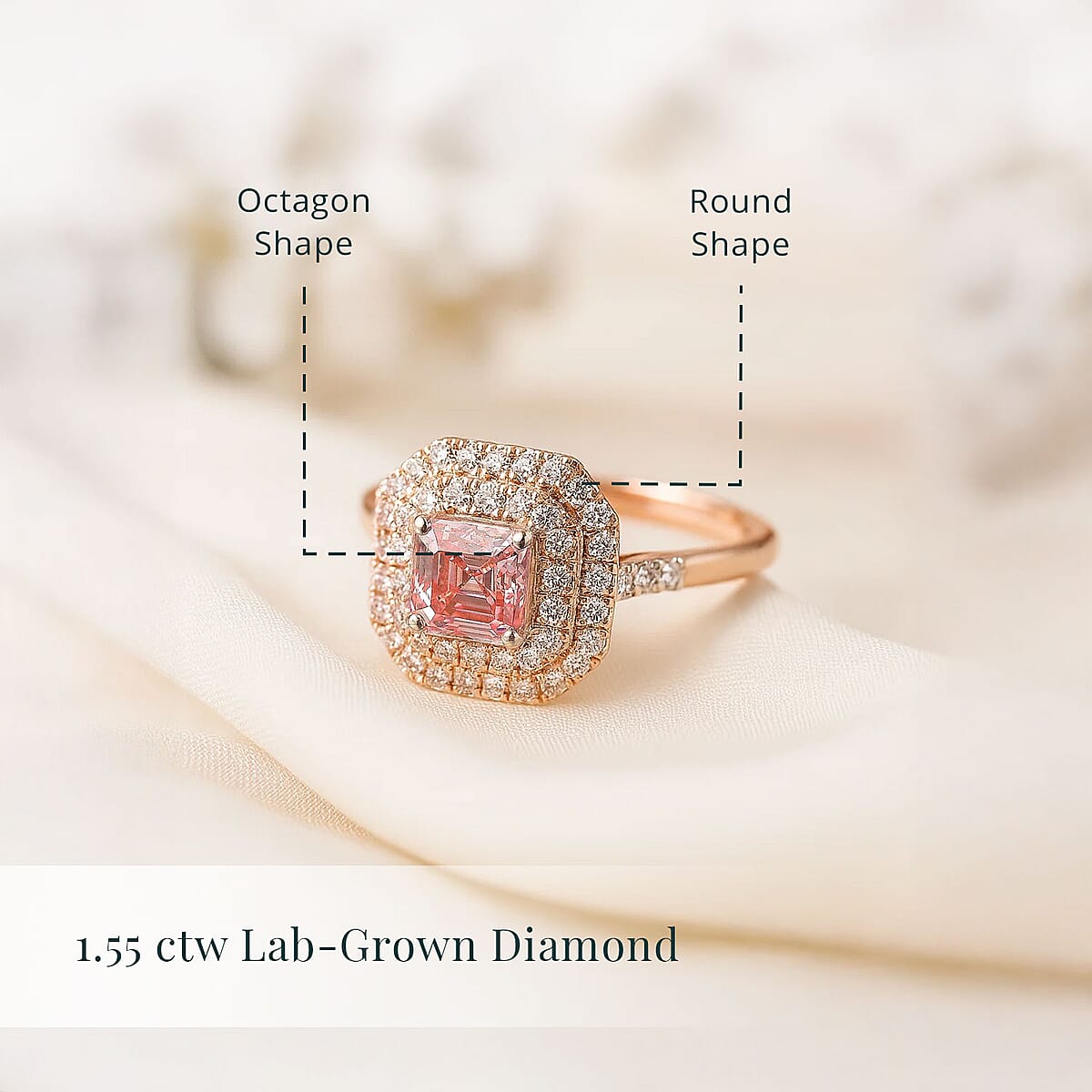Asscher Cut Luxuriant Lab Grown Pink and White Diamond VS 1.55 ctw Rose Radiance Ring in 10K Rose Gold (Size 8.0) (Del. in 10-12 Days) image number 4