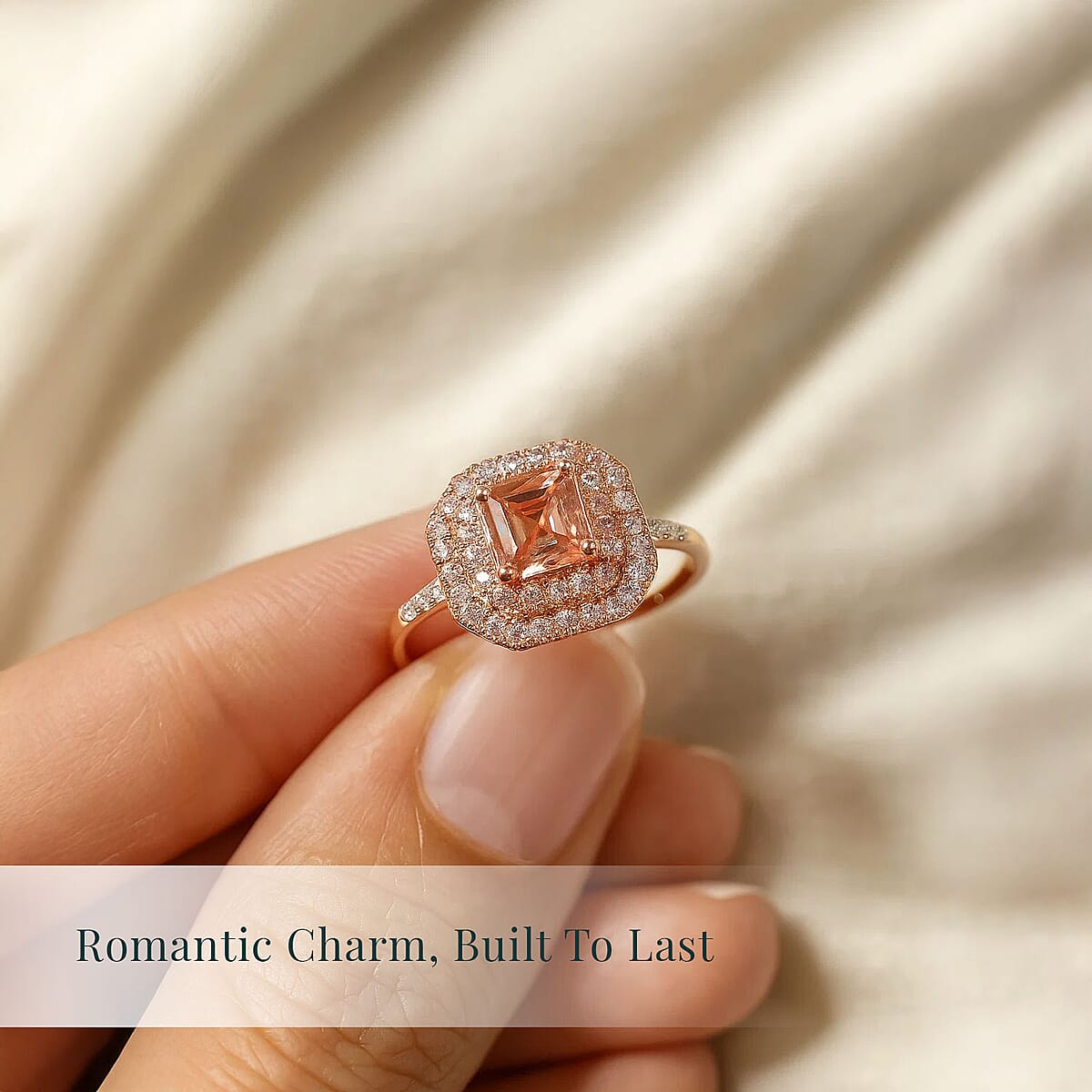 Asscher Cut Luxuriant Lab Grown Pink Diamond (IR) VS and Lab Grown Diamond 1.55 ctw Rose Radiance Ring in 10K Rose Gold (Size 9.0) image number 5
