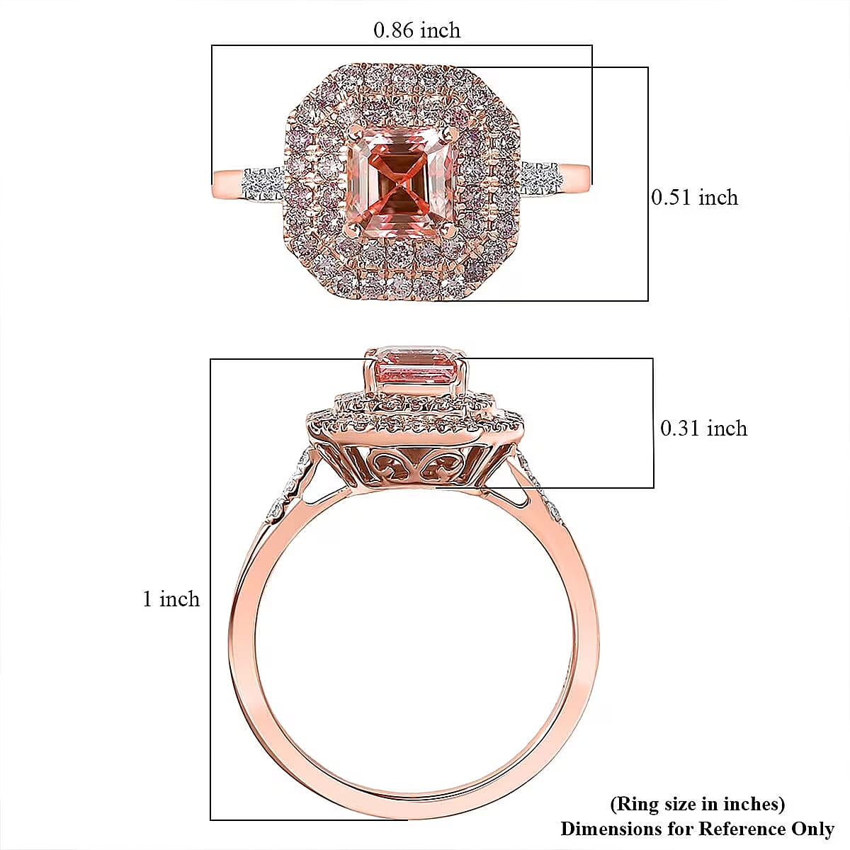 Asscher Cut Luxuriant Lab Grown Pink Diamond (IR) VS and Lab Grown Diamond 1.55 ctw Rose Radiance Ring in 10K Rose Gold (Size 9.0) image number 6