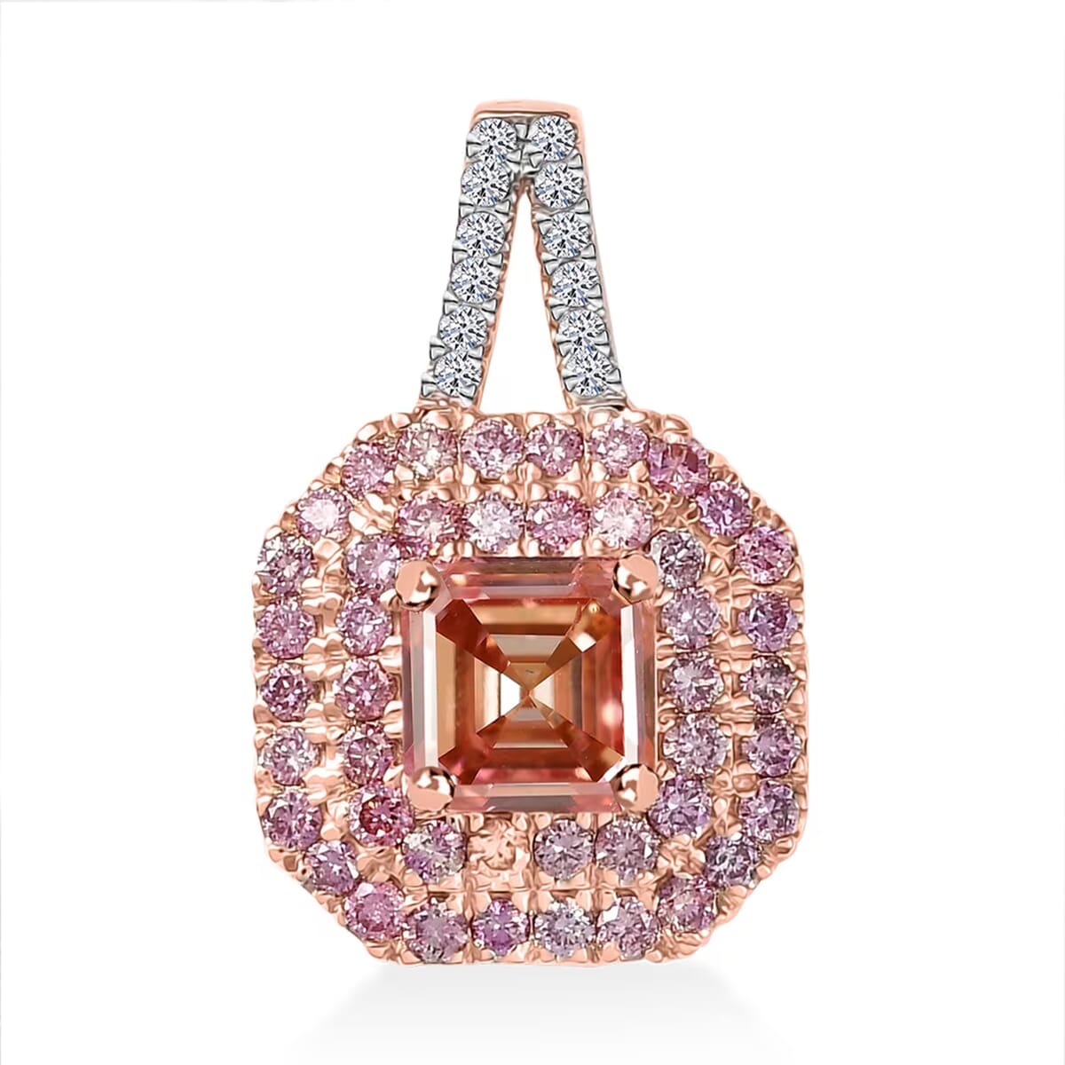 Asscher Cut Luxuriant Lab Grown Pink Diamond (IR) (VS) and Lab Grown Diamond 1.50 ctw Rose Radiance Pendant without Necklace in 10K Rose Gold image number 0