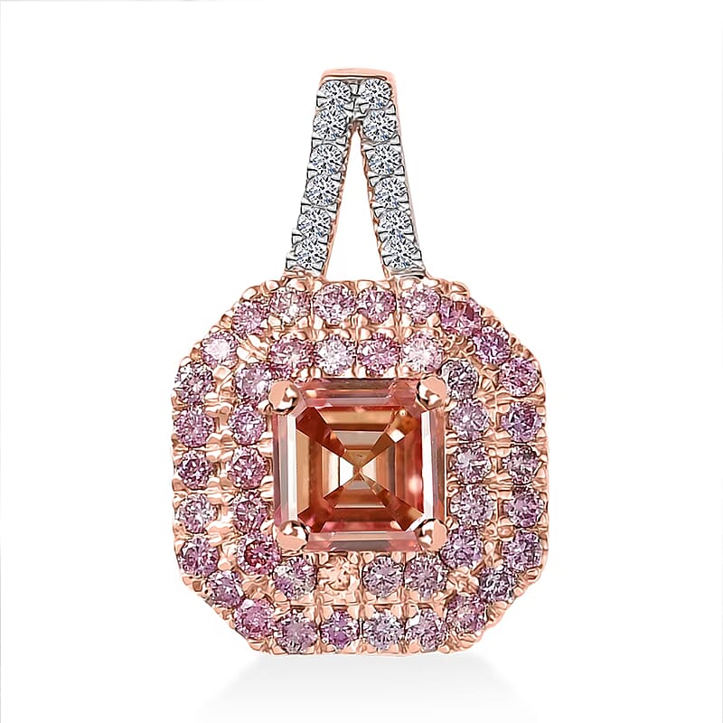 Asscher Cut Luxuriant Lab Grown Pink Diamond (IR) (VS) and Lab Grown Diamond 1.50 ctw Rose Radiance Pendant without Necklace in 10K Rose Gold