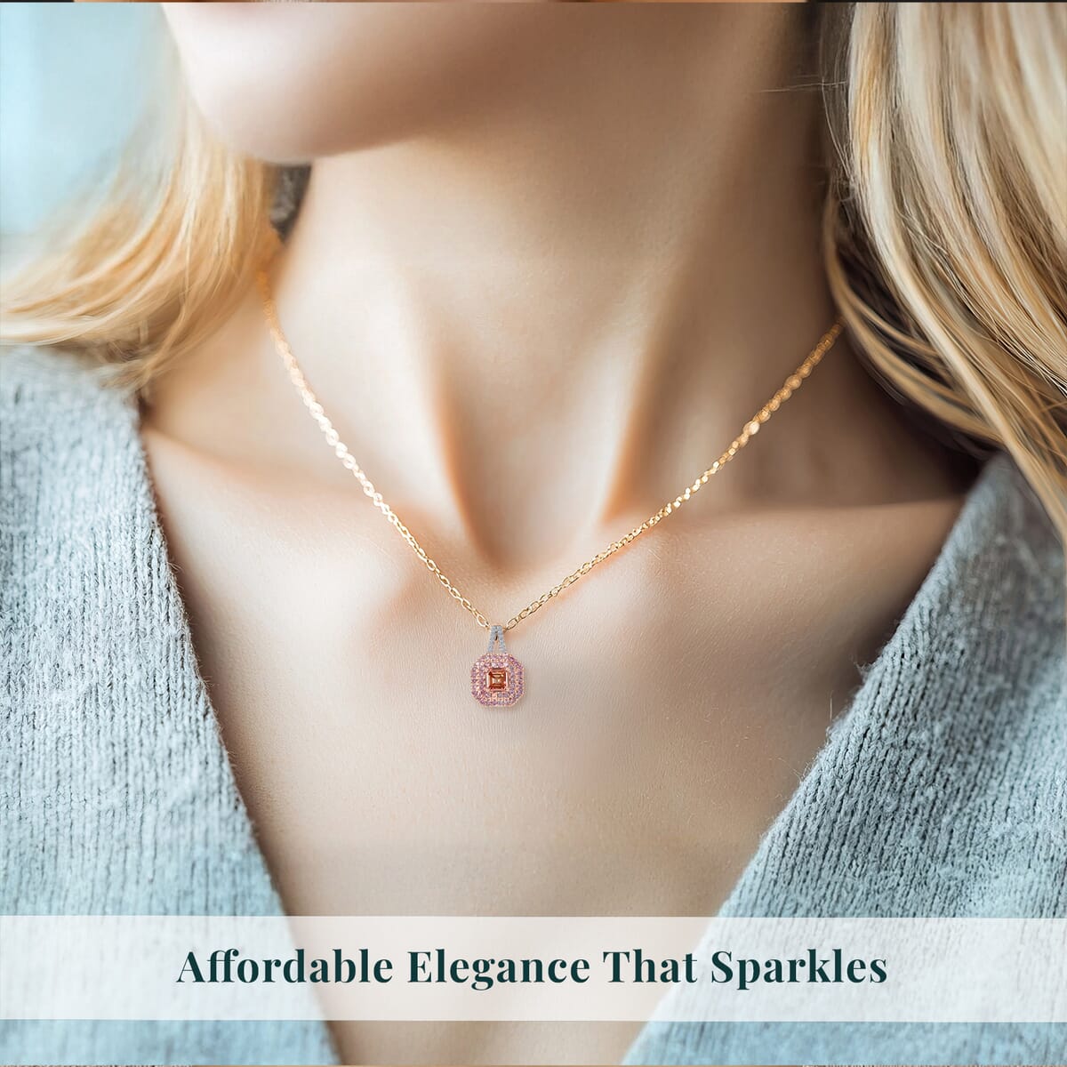 Asscher Cut Luxuriant Lab Grown Pink Diamond (IR) (VS) and Lab Grown Diamond 1.50 ctw Rose Radiance Pendant without Necklace in 10K Rose Gold image number 1