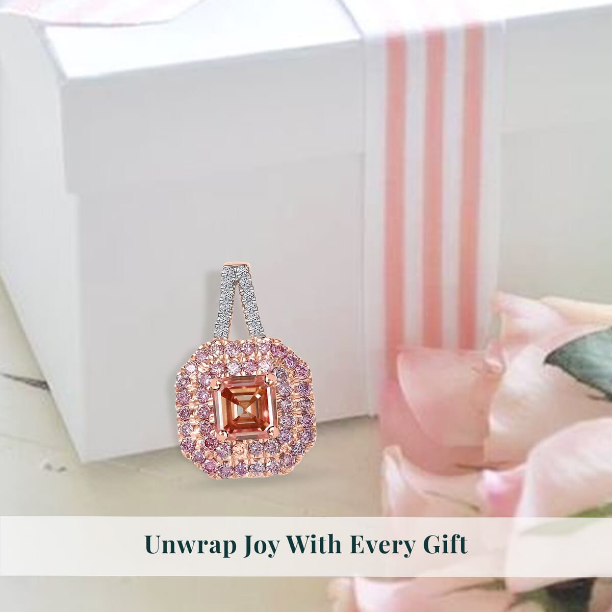 Asscher Cut Luxuriant Lab Grown Pink Diamond (IR) (VS) and Lab Grown Diamond 1.50 ctw Rose Radiance Pendant without Necklace in 10K Rose Gold image number 2