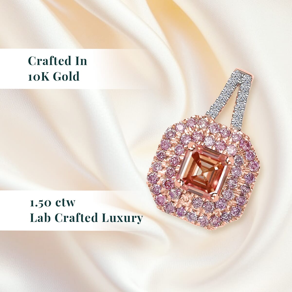 Asscher Cut Luxuriant Lab Grown Pink Diamond (IR) (VS) and Lab Grown Diamond 1.50 ctw Rose Radiance Pendant without Necklace in 10K Rose Gold image number 4