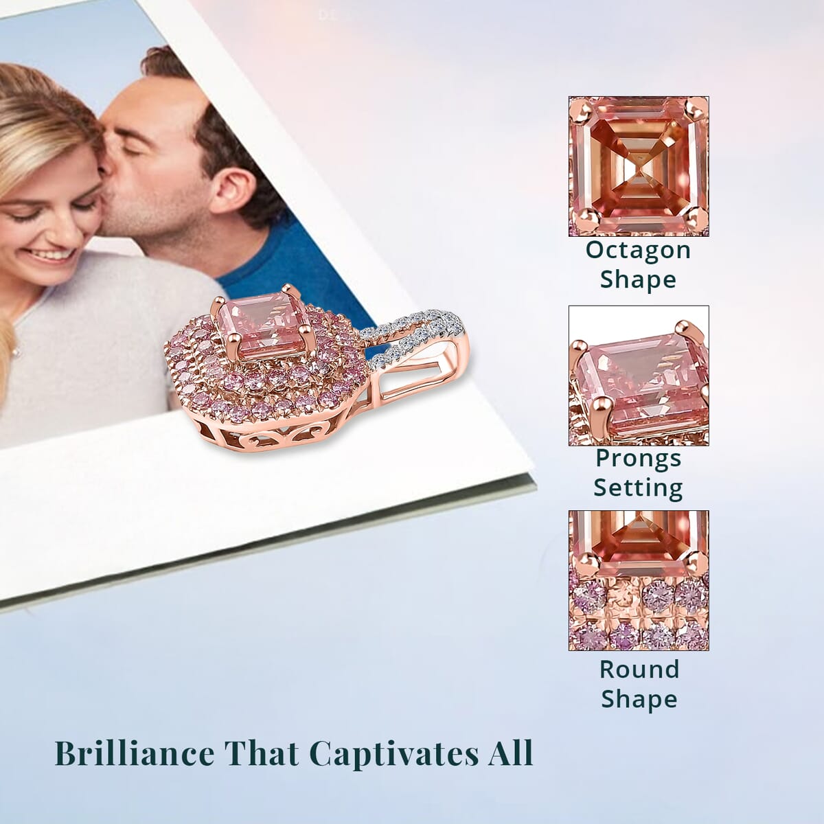 Asscher Cut Luxuriant Lab Grown Pink Diamond (IR) (VS) and Lab Grown Diamond 1.50 ctw Rose Radiance Pendant without Necklace in 10K Rose Gold image number 5