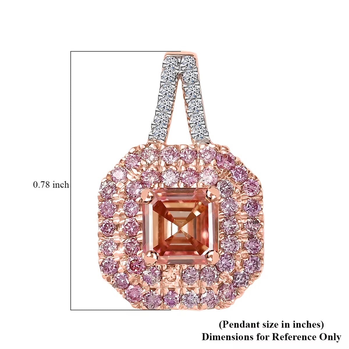 Asscher Cut Luxuriant Lab Grown Pink Diamond (IR) (VS) and Lab Grown Diamond 1.50 ctw Rose Radiance Pendant without Necklace in 10K Rose Gold image number 7