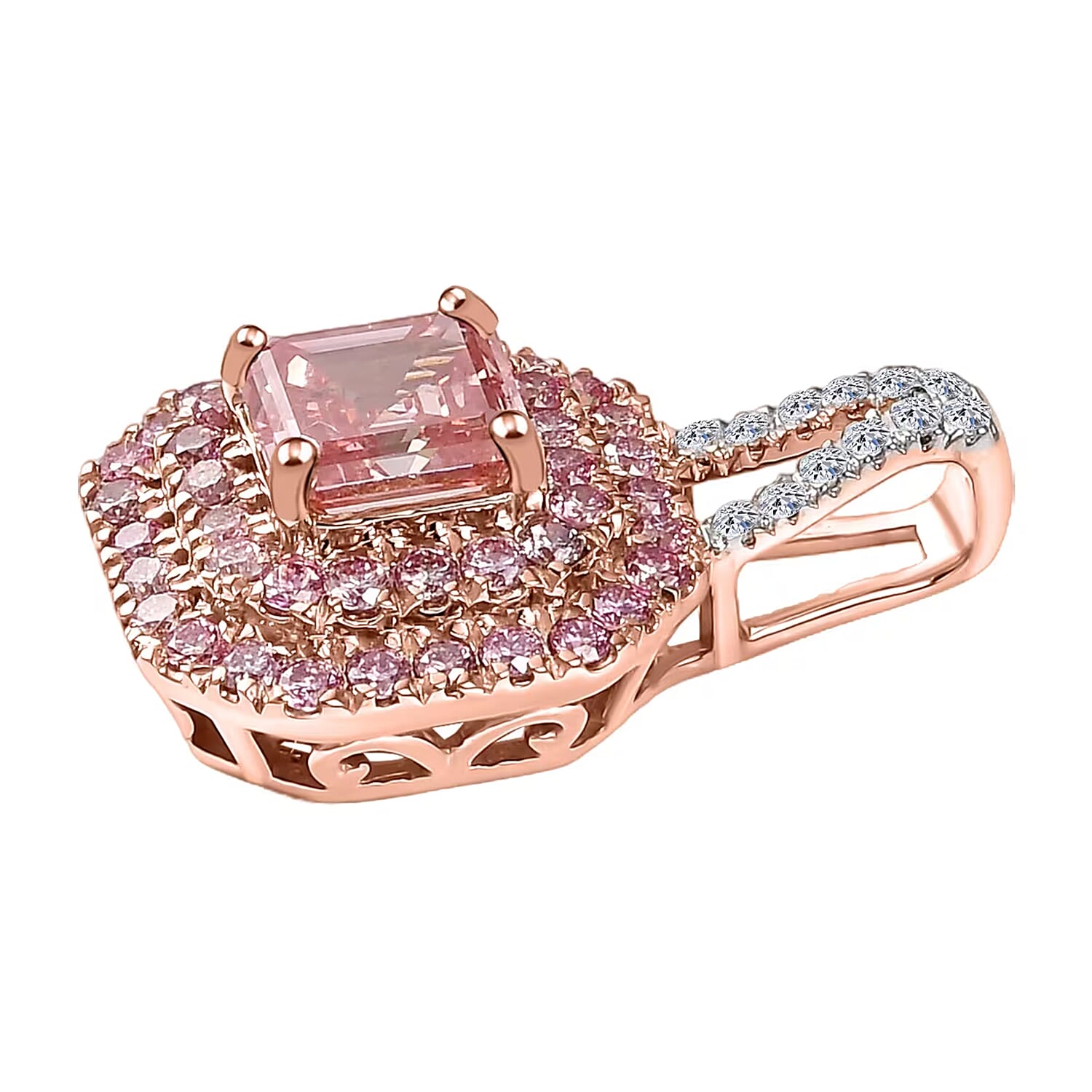 Asscher Cut Luxuriant Lab Grown Pink Diamond (IR) (VS) and Lab Grown Diamond 1.50 ctw Rose Radiance Pendant without Necklace in 10K Rose Gold