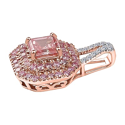 Asscher Cut Luxuriant Lab Grown Pink Diamond (IR) (VS) and Lab Grown Diamond 1.50 ctw Rose Radiance Pendant without Necklace in 10K Rose Gold