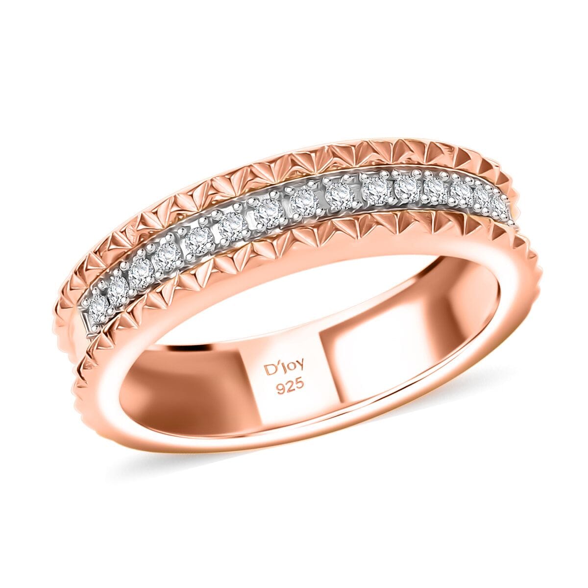 D'Joy Diamond Crown Edge Ring in 18K Vermeil Rose Gold Over Sterling Silver (Size 10.0) 0.15 ctw image number 0