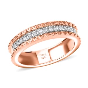 D'Joy Diamond Crown Edge Ring in 18K Vermeil Rose Gold Over Sterling Silver (Size 10.0) 0.15 ctw