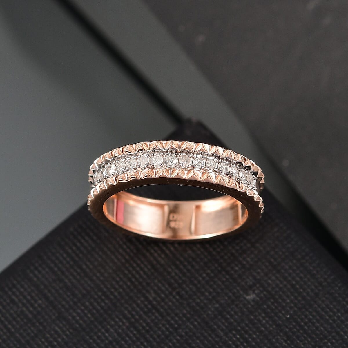 D'Joy Diamond Crown Edge Ring in 18K Vermeil Rose Gold Over Sterling Silver (Size 10.0) 0.15 ctw image number 1