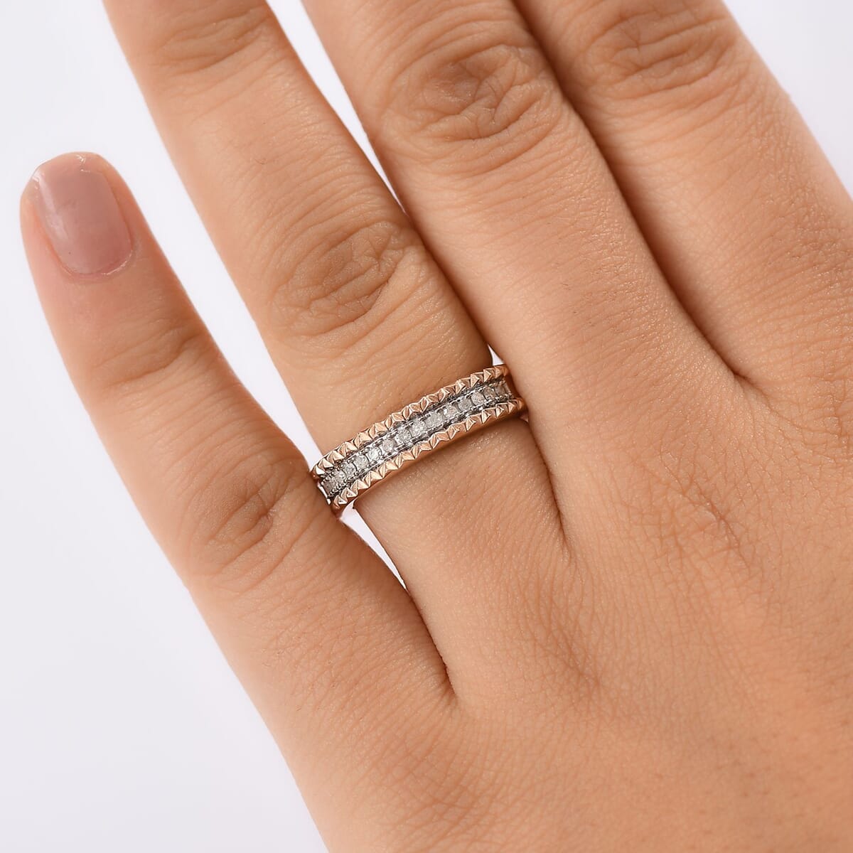 D'Joy Diamond Crown Edge Ring in 18K Vermeil Rose Gold Over Sterling Silver (Size 10.0) 0.15 ctw image number 2