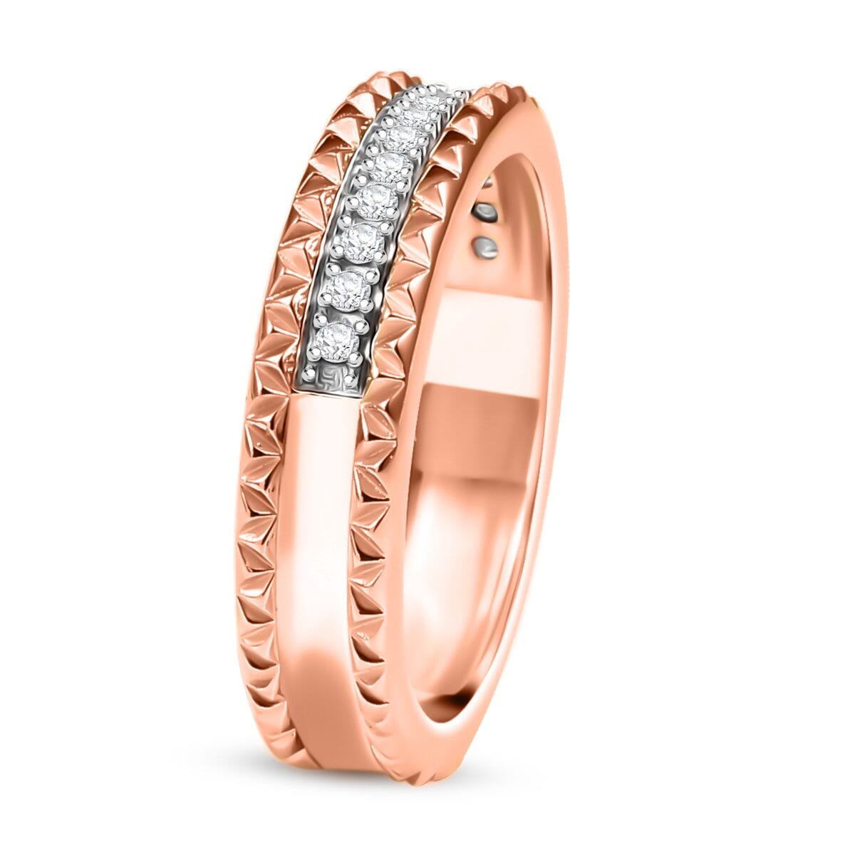 D'Joy Diamond Crown Edge Ring in 18K Vermeil Rose Gold Over Sterling Silver (Size 10.0) 0.15 ctw image number 3