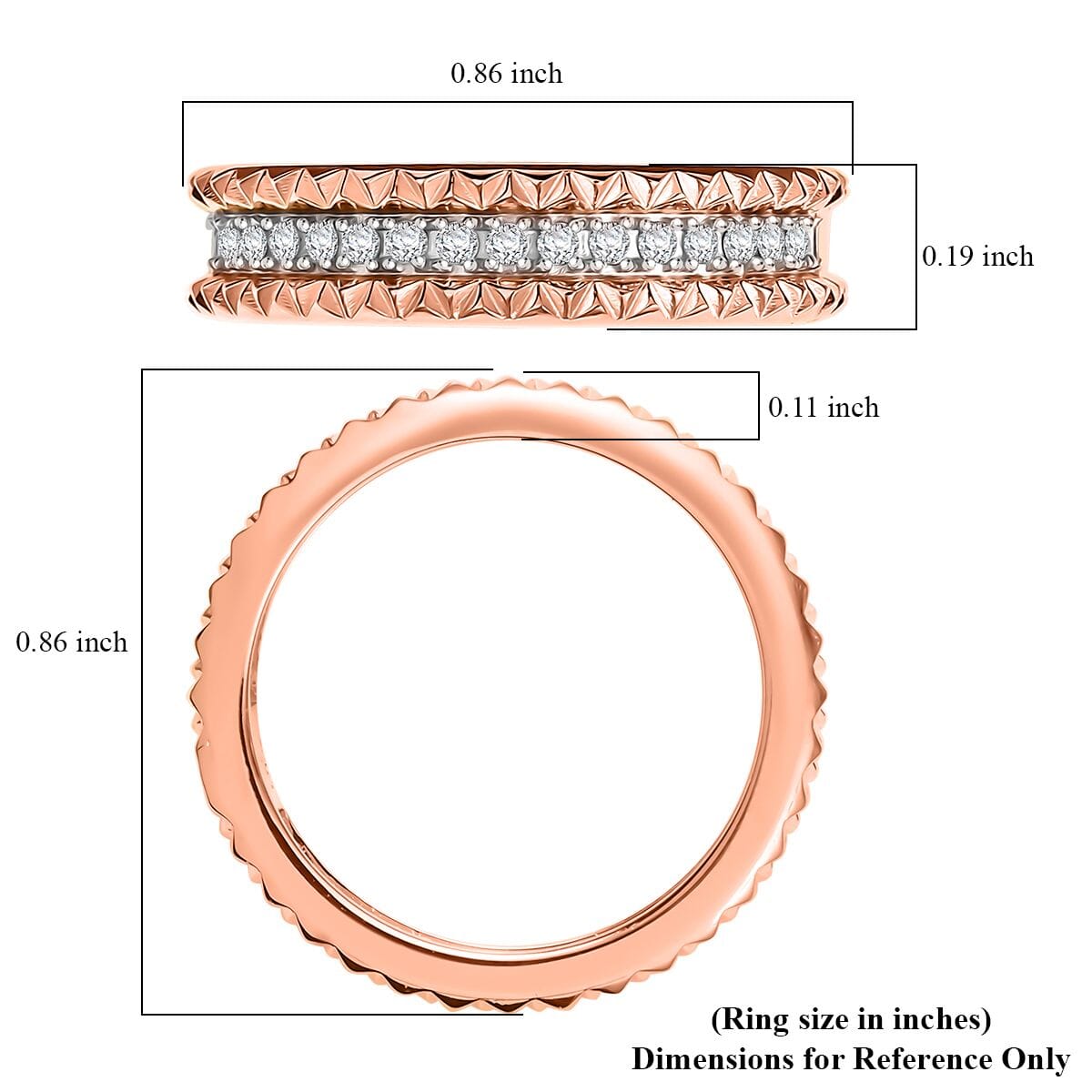 D'Joy Diamond Crown Edge Ring in 18K Vermeil Rose Gold Over Sterling Silver (Size 10.0) 0.15 ctw image number 5