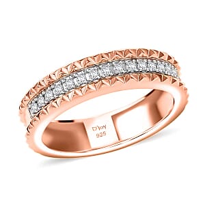 D'Joy Diamond Crown Edge Ring in 18K Vermeil Rose Gold Over Sterling Silver (Size 7.0) 0.15 ctw