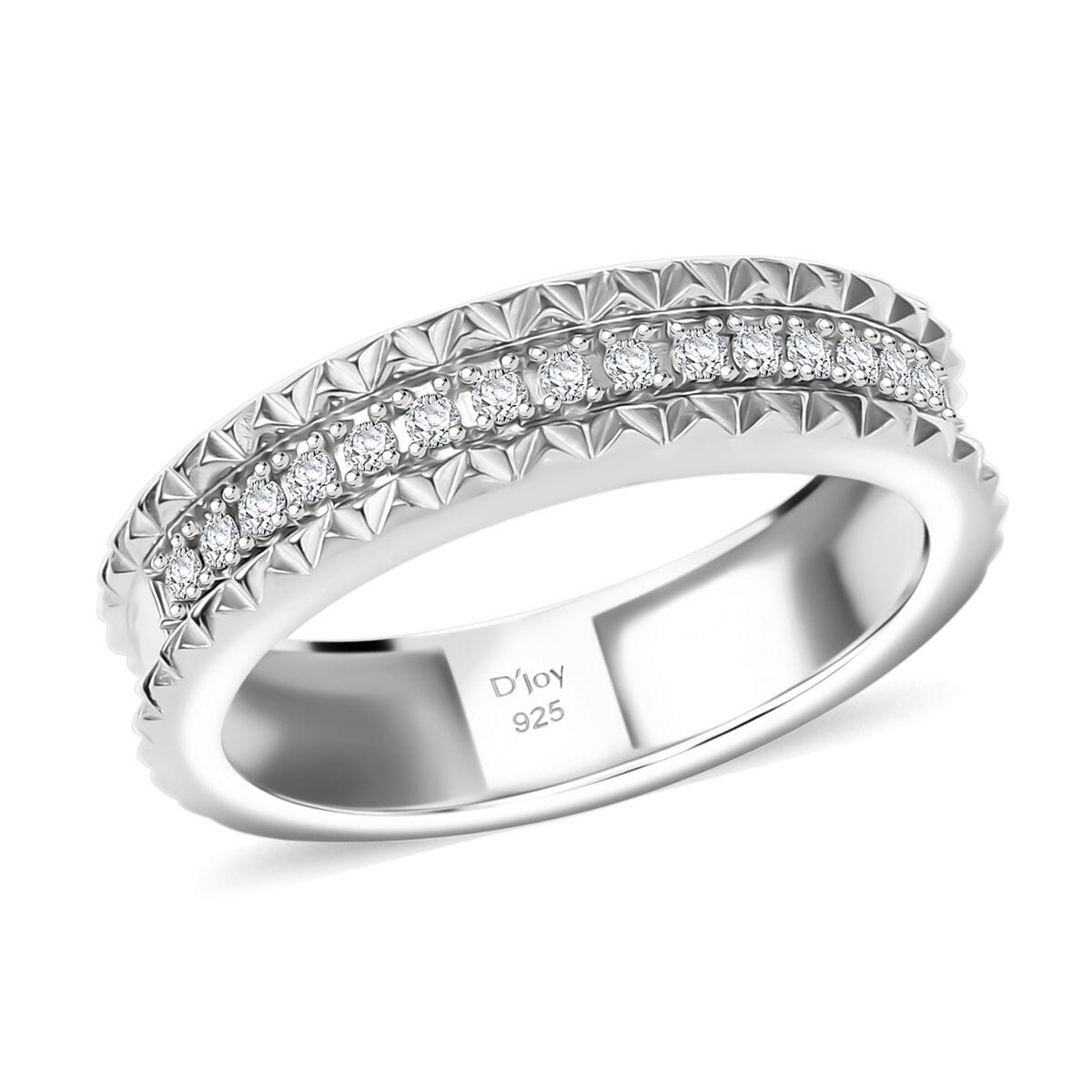 D'Joy Diamond Crown Edge Ring in Rhodium Over Sterling Silver (Size 7.0) 0.15 ctw image number 0