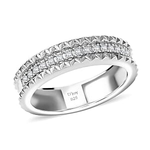 D'Joy Diamond Crown Edge Ring in Rhodium Over Sterling Silver (Size 7.0) 0.15 ctw