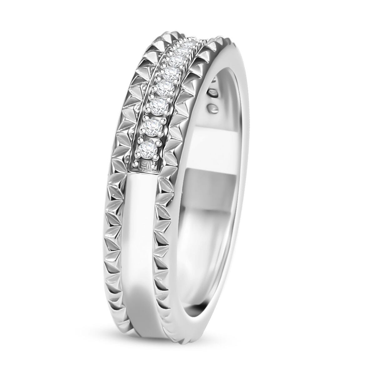 D'Joy Diamond Crown Edge Ring in Rhodium Over Sterling Silver (Size 7.0) 0.15 ctw image number 3