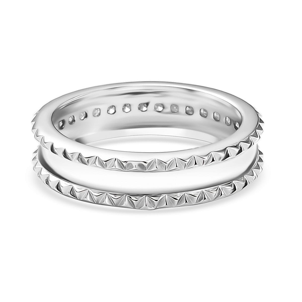 D'Joy Diamond Crown Edge Ring in Rhodium Over Sterling Silver (Size 7.0) 0.15 ctw image number 4
