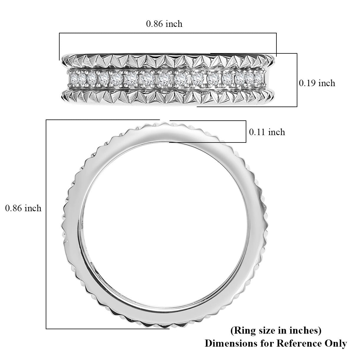 D'Joy Diamond Crown Edge Ring in Rhodium Over Sterling Silver (Size 7.0) 0.15 ctw image number 5