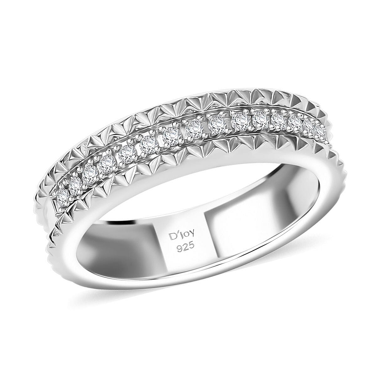 D'Joy Diamond Crown Edge Ring in Rhodium Over Sterling Silver (Size 8.0) 0.15 ctw image number 0