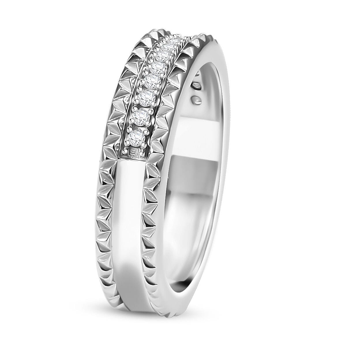 D'Joy Diamond Crown Edge Ring in Rhodium Over Sterling Silver (Size 8.0) 0.15 ctw image number 3
