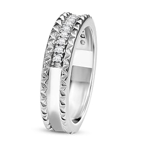 D'Joy Diamond Crown Edge Ring in Rhodium Over Sterling Silver (Size 8.0) 0.15 ctw