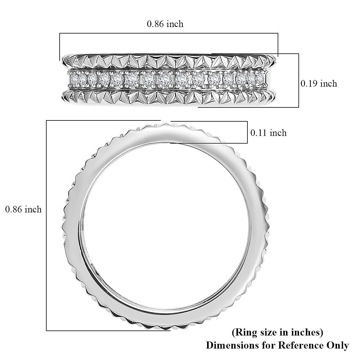 D'Joy Diamond Crown Edge Ring in Rhodium Over Sterling Silver (Size 8.0) 0.15 ctw image number 5