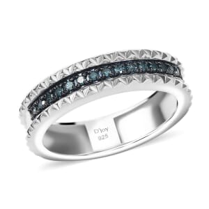 D'Joy Blue Diamond (IR) Ring in Rhodium Over Sterling Silver (Size 10.0) 0.15 ctw