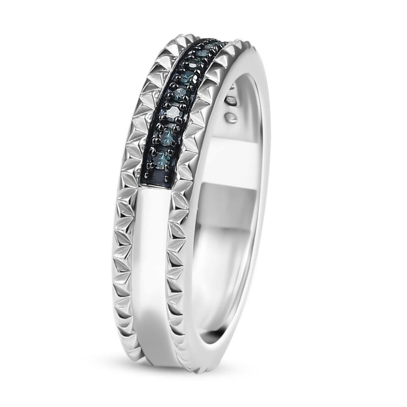 D'Joy Blue Diamond (IR) Ring in Rhodium Over Sterling Silver (Size 10.0) 0.15 ctw