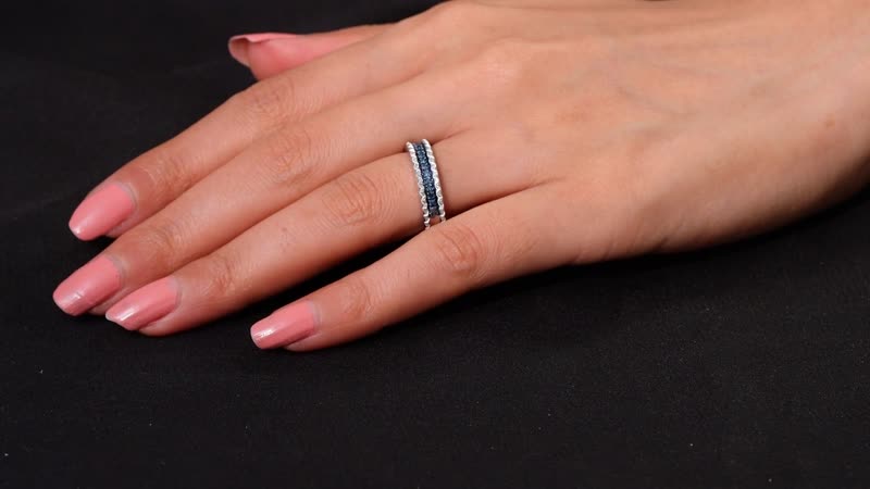 D'Joy Blue Diamond (IR) Ring in Rhodium Over Sterling Silver 0.15 ctw (Size 10.0) 0.15 ctw