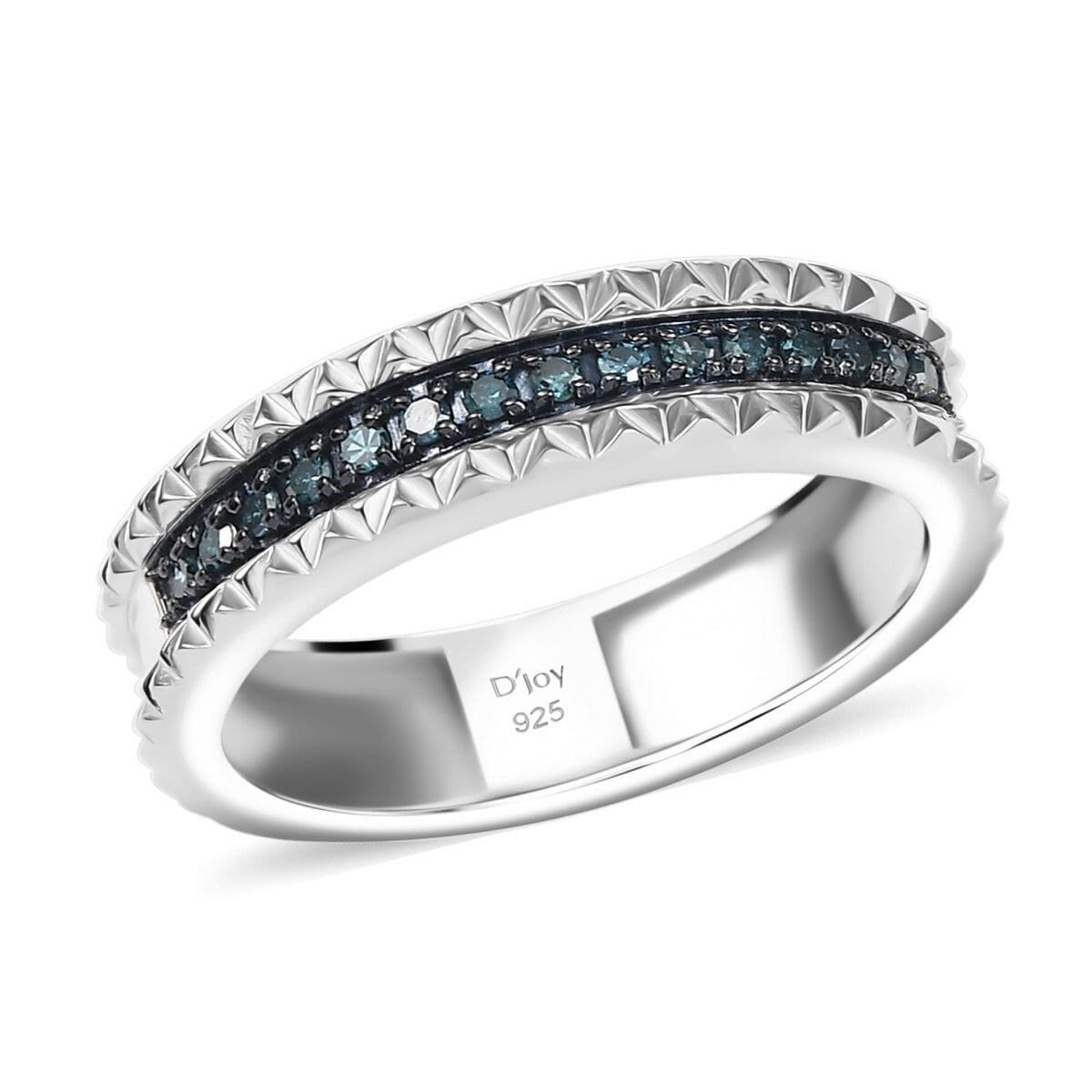 D'Joy Blue Diamond (IR) Ring in Rhodium Over Sterling Silver (Size 8.0) 0.15 ctw image number 0