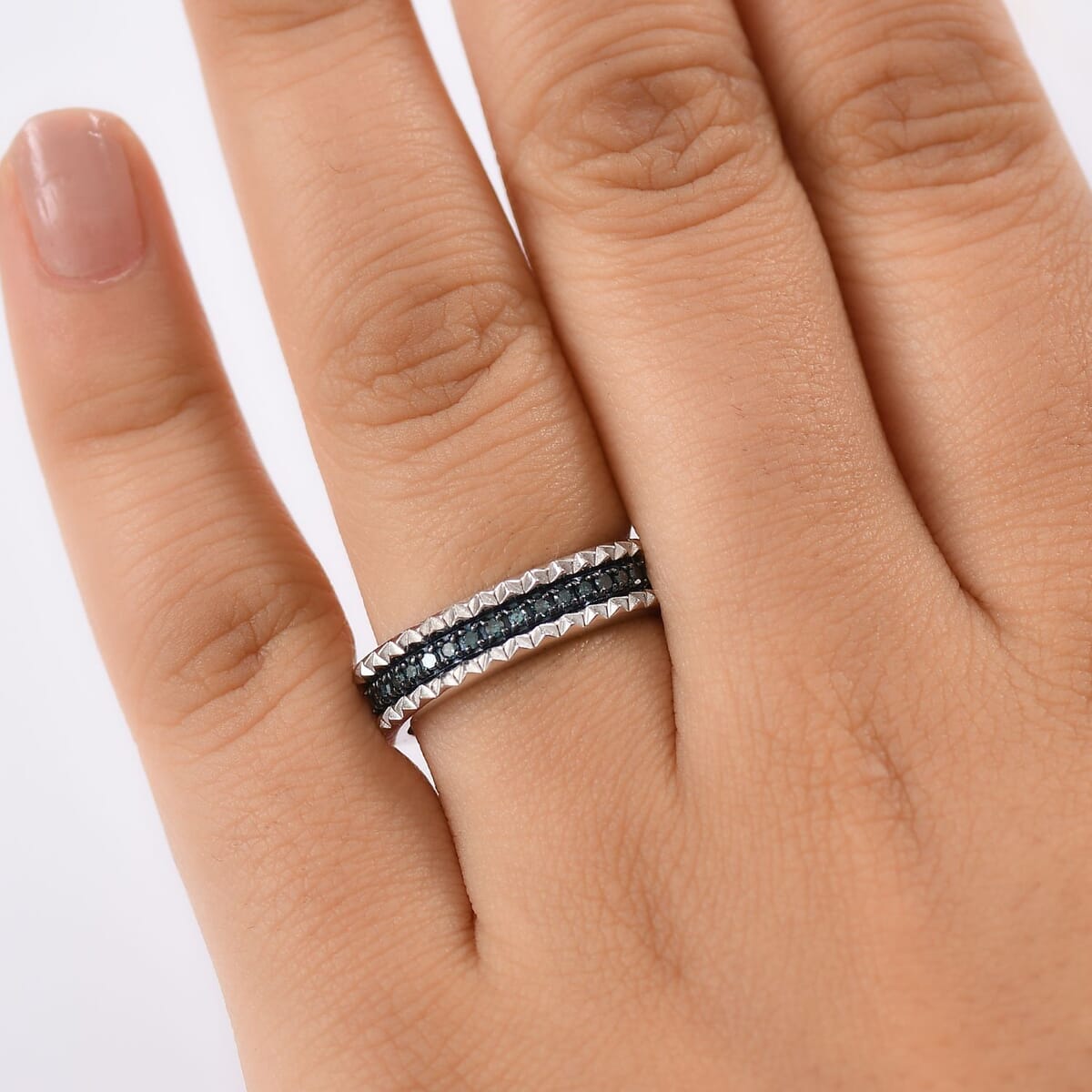 D'Joy Blue Diamond (IR) Ring in Rhodium Over Sterling Silver (Size 8.0) 0.15 ctw image number 2