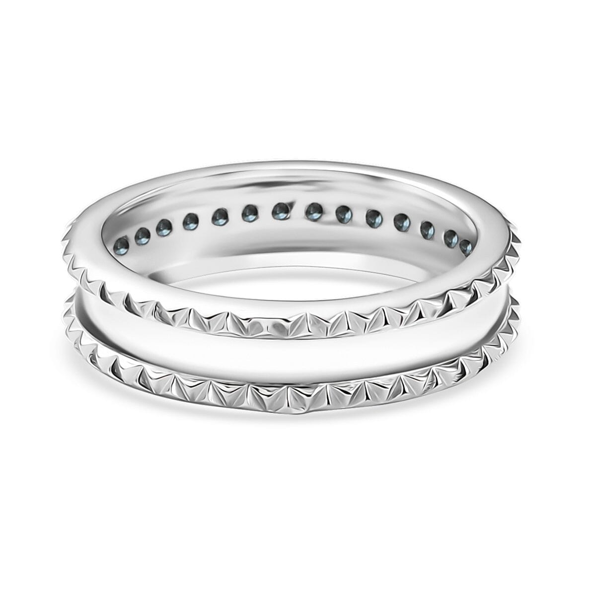 D'Joy Blue Diamond (IR) Ring in Rhodium Over Sterling Silver (Size 8.0) 0.15 ctw image number 4