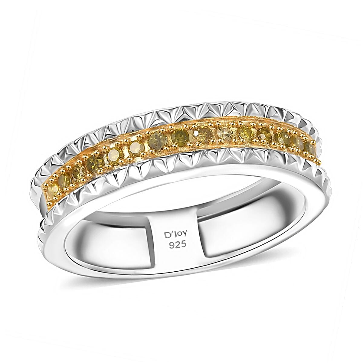D'Joy Natural Yellow Diamond Ring in Rhodium Over Sterling Silver (Size 6.0) 0.15 ctw image number 0