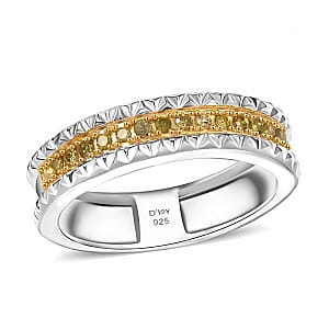 D'Joy Natural Yellow Diamond Ring in Rhodium Over Sterling Silver (Size 6.0) 0.15 ctw