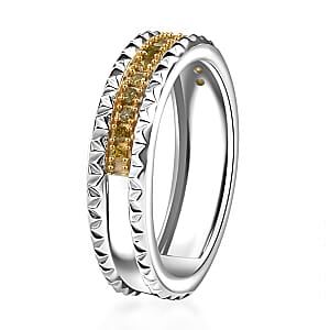D'Joy Natural Yellow Diamond Ring in Rhodium Over Sterling Silver (Size 7.0) 0.15 ctw